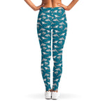 Cartoon White Shark Pattern Print Women's Leggings