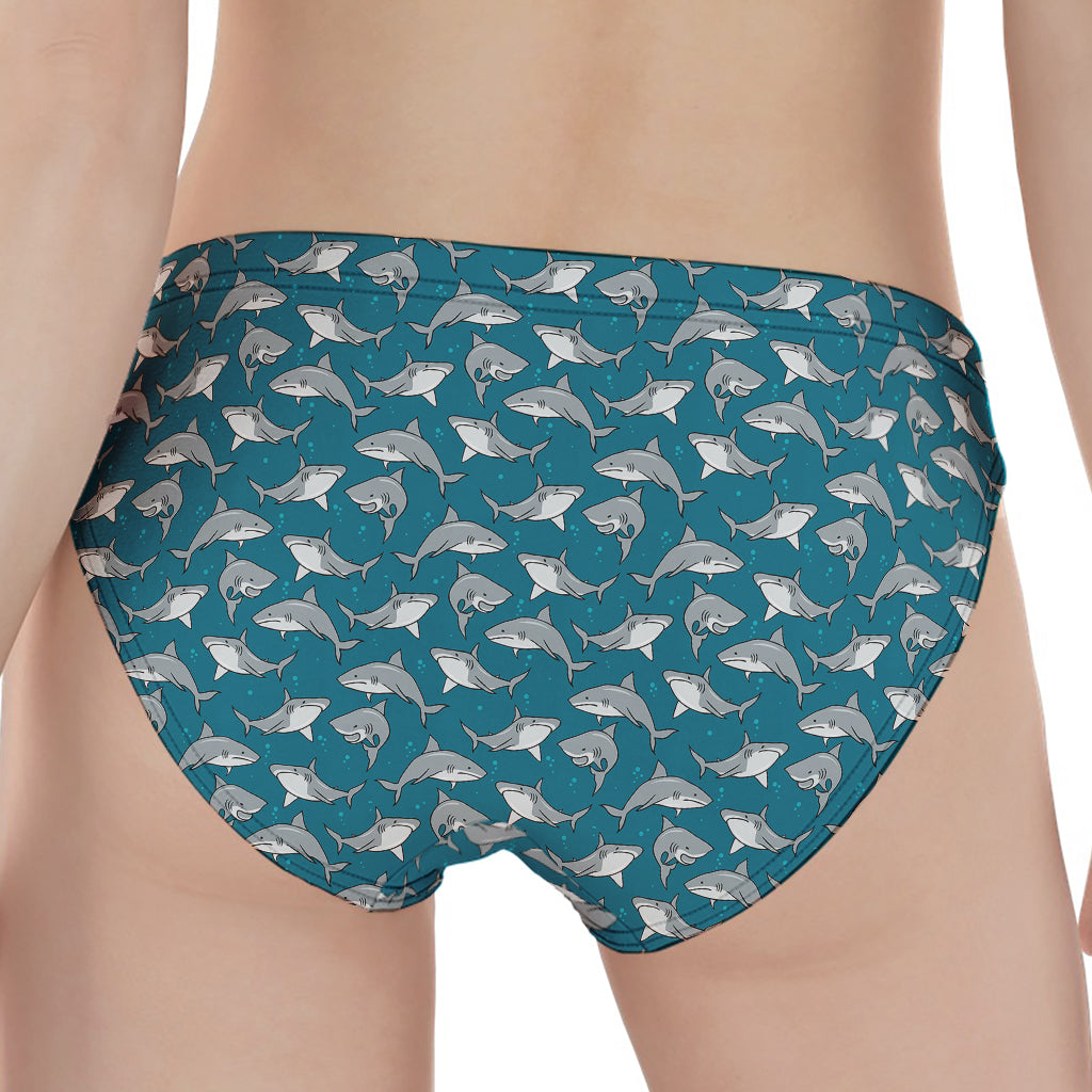 Cartoon White Shark Pattern Print Women's Panties