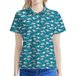 Cartoon White Shark Pattern Print Women's Polo Shirt