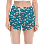 Cartoon White Shark Pattern Print Women's Split Running Shorts