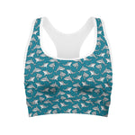 Cartoon White Shark Pattern Print Women's Sports Bra