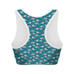 Cartoon White Shark Pattern Print Women's Sports Bra