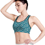 Cartoon White Shark Pattern Print Women's Sports Bra