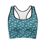 Cartoon White Shark Pattern Print Women's Sports Bra