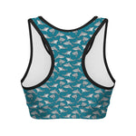 Cartoon White Shark Pattern Print Women's Sports Bra