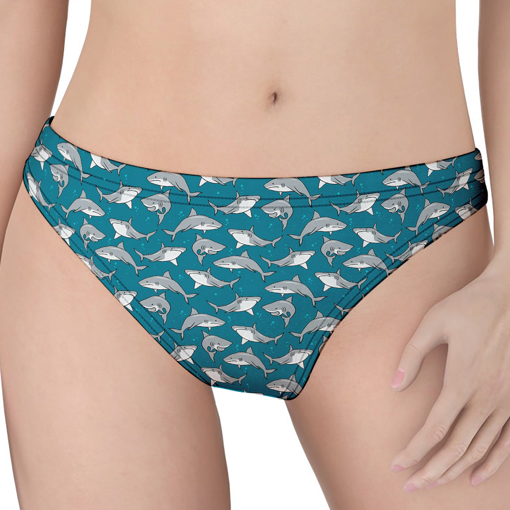 Cartoon White Shark Pattern Print Women's Thong