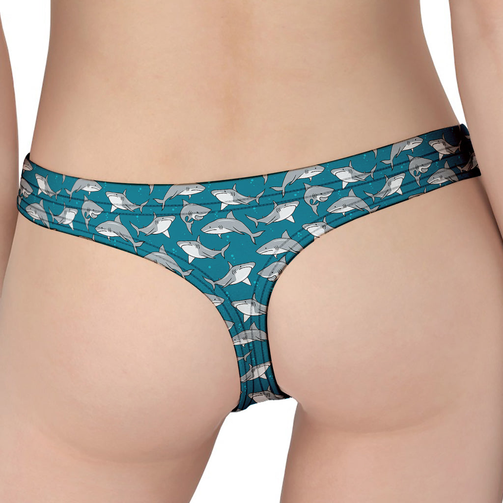 Cartoon White Shark Pattern Print Women's Thong