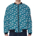 Cartoon White Shark Pattern Print Zip Sleeve Bomber Jacket