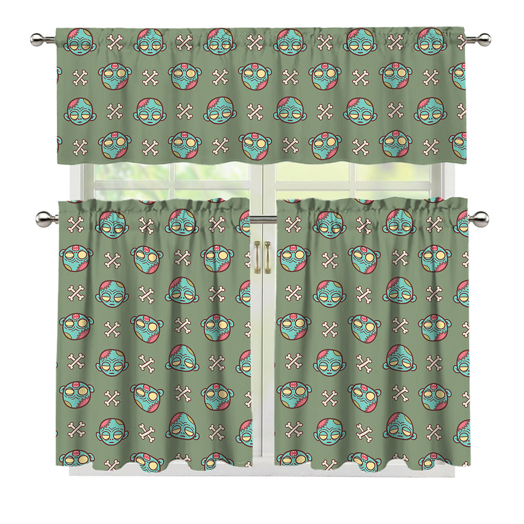 Cartoon Zombie Pattern Print 3 Piece Kitchen Curtains