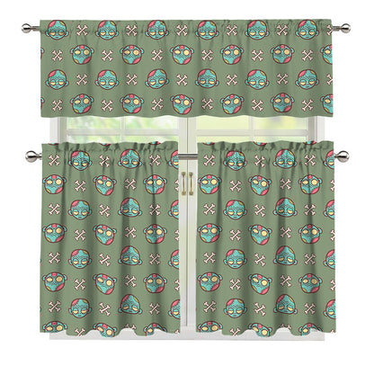 Cartoon Zombie Pattern Print 3 Piece Kitchen Curtains