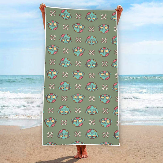 Cartoon Zombie Pattern Print Beach Towel