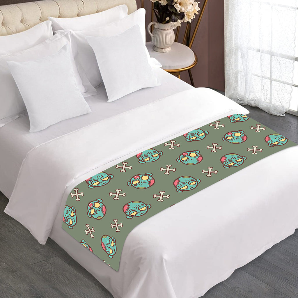 Cartoon Zombie Pattern Print Bed Runner