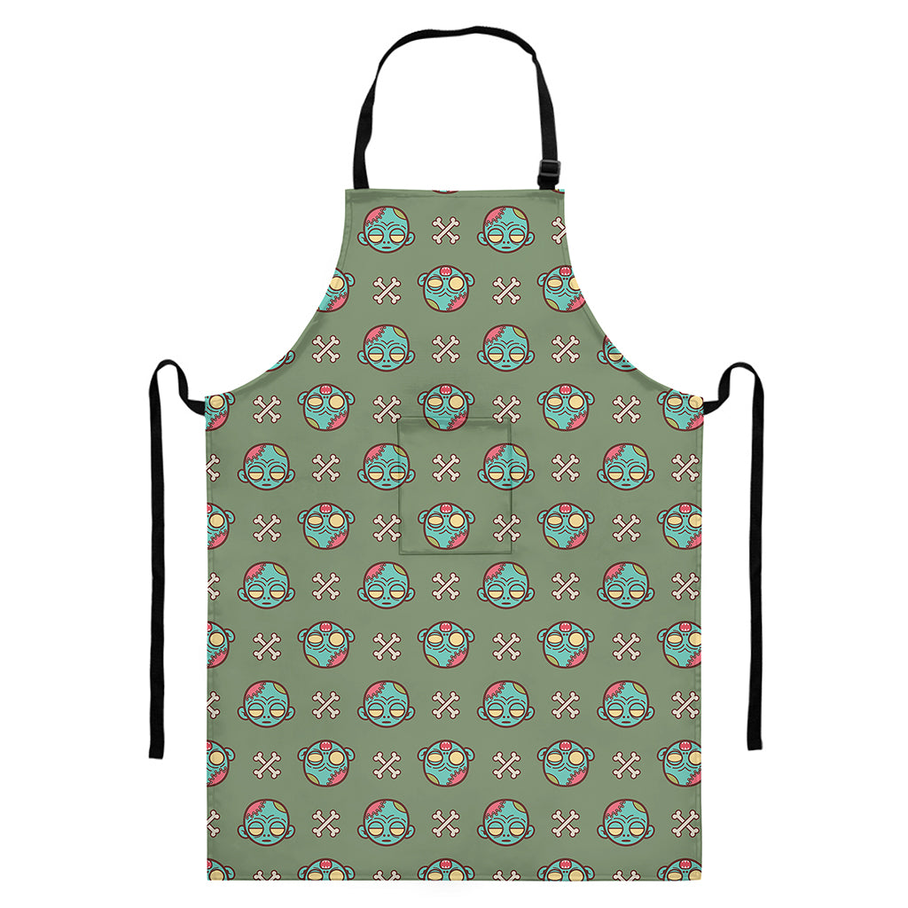 Cartoon Zombie Pattern Print Bib Apron With Pocket