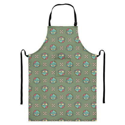 Cartoon Zombie Pattern Print Bib Apron With Pocket