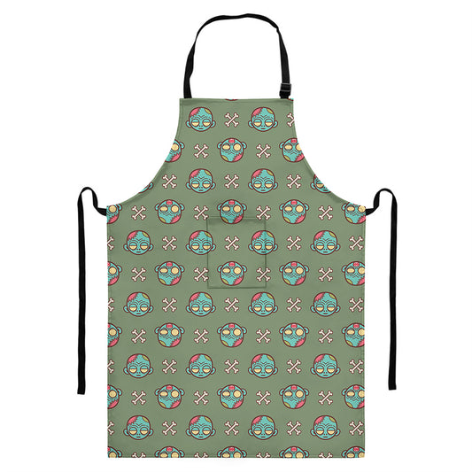 Cartoon Zombie Pattern Print Bib Apron With Pocket