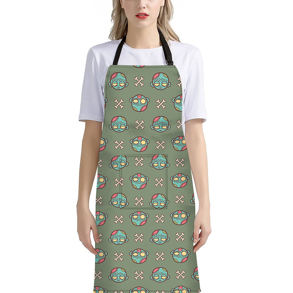 Cartoon Zombie Pattern Print Bib Apron With Pocket
