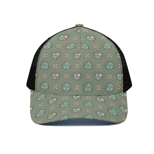 Cartoon Zombie Pattern Print Black Mesh Trucker Cap