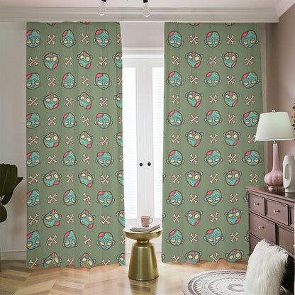Cartoon Zombie Pattern Print Blackout Pencil Pleat Curtains