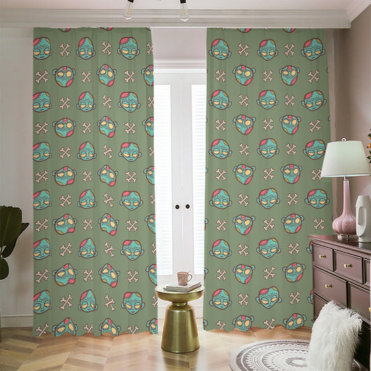 Cartoon Zombie Pattern Print Blackout Pencil Pleat Curtains