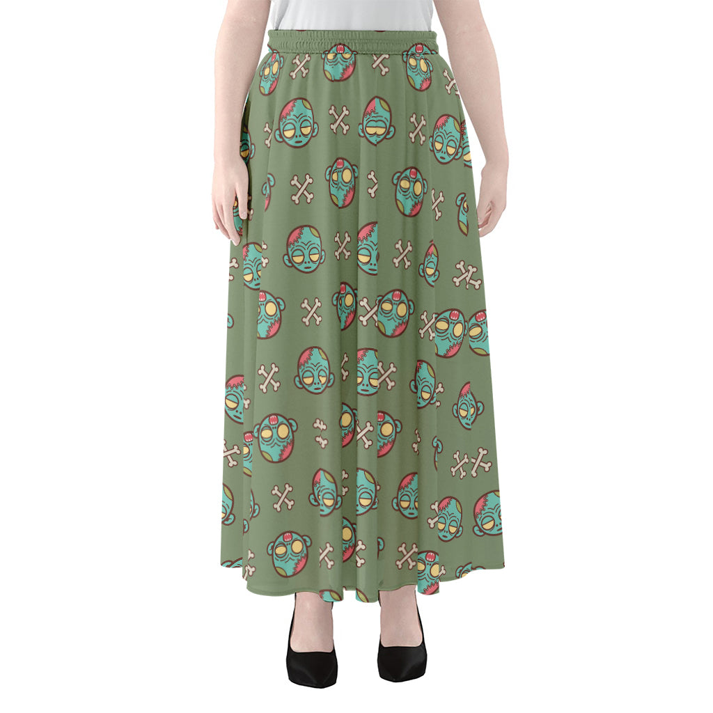 Cartoon Zombie Pattern Print Chiffon Maxi Skirt