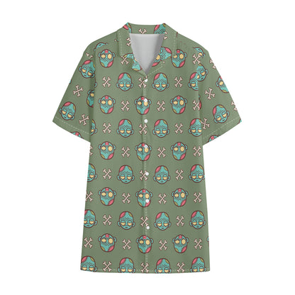 Cartoon Zombie Pattern Print Cotton Hawaiian Shirt