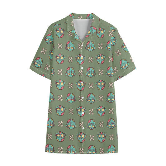Cartoon Zombie Pattern Print Cotton Hawaiian Shirt