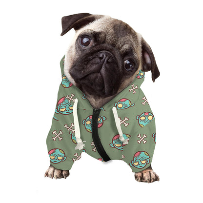Cartoon Zombie Pattern Print Dog Zip Up Hoodie