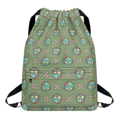 Cartoon Zombie Pattern Print Drawstring Backpack