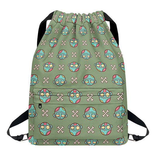 Cartoon Zombie Pattern Print Drawstring Backpack