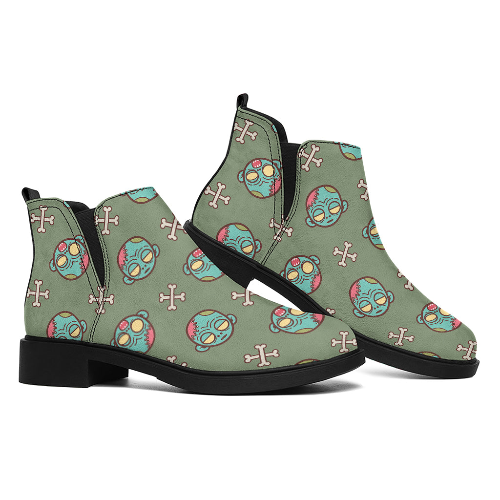 Cartoon Zombie Pattern Print Flat Ankle Boots