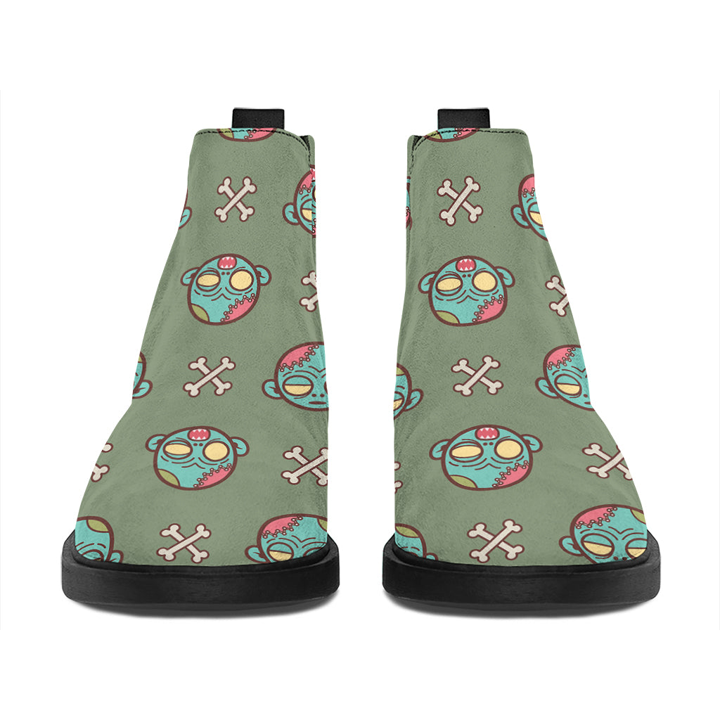 Cartoon Zombie Pattern Print Flat Ankle Boots