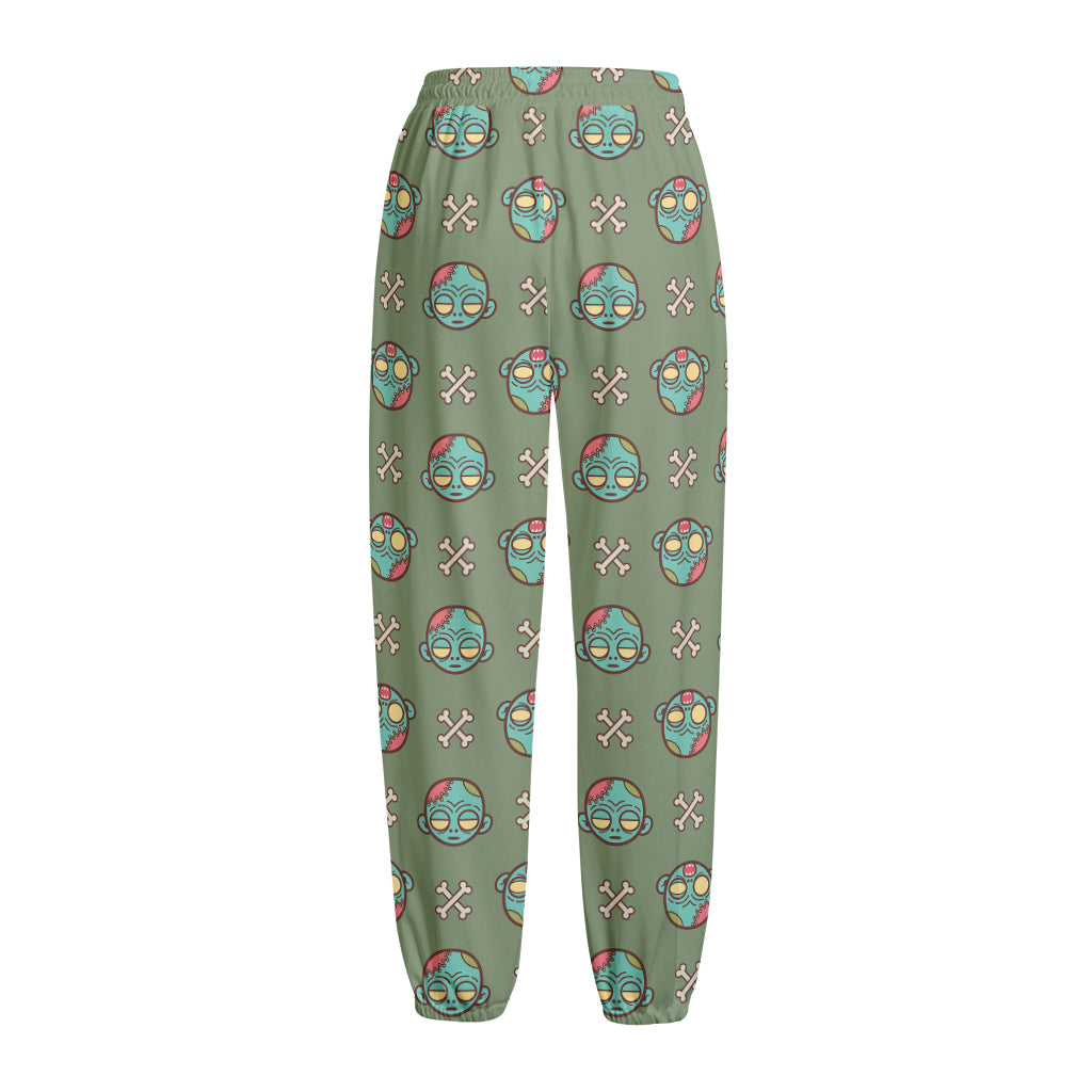 Cartoon Zombie Pattern Print Fleece Lined Knit Pants