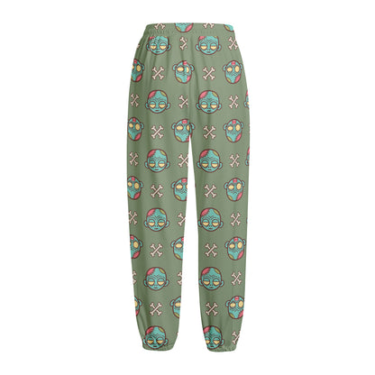 Cartoon Zombie Pattern Print Fleece Lined Knit Pants