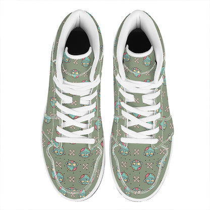 Cartoon Zombie Pattern Print High Top Leather Sneakers