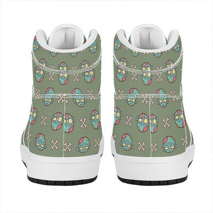 Cartoon Zombie Pattern Print High Top Leather Sneakers