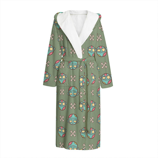 Cartoon Zombie Pattern Print Hooded Bathrobe
