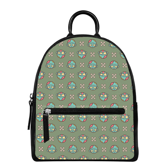 Cartoon Zombie Pattern Print Leather Backpack