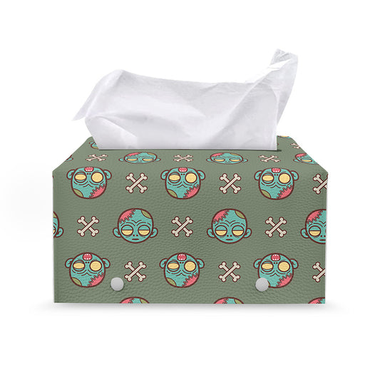 Cartoon Zombie Pattern Print Leather Tissue Box Cover