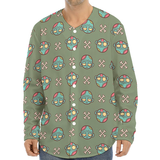 Cartoon Zombie Pattern Print Long Sleeve Baseball Jersey