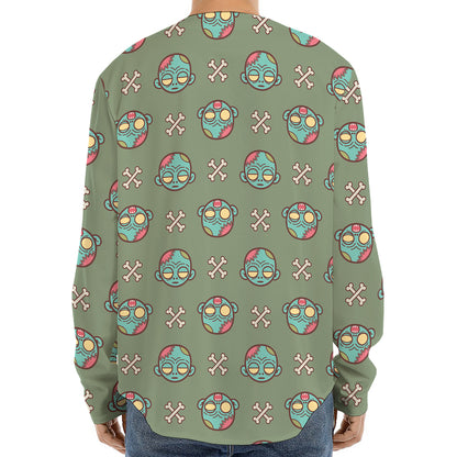 Cartoon Zombie Pattern Print Long Sleeve Baseball Jersey