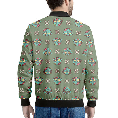 Cartoon Zombie Pattern Print Men's Bomber Jacket