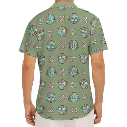 Cartoon Zombie Pattern Print Men's Deep V-Neck Shirt