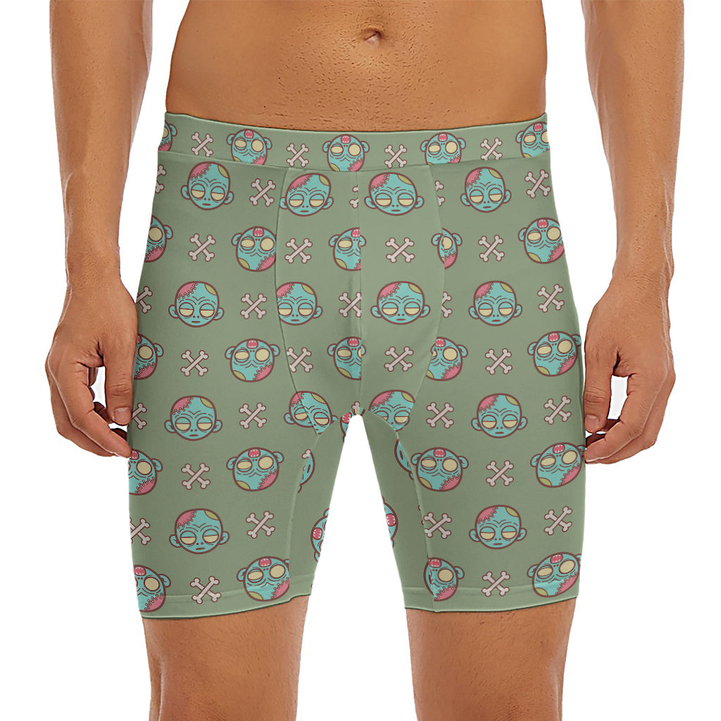 Cartoon Zombie Pattern Print Men's Long Boxer Briefs