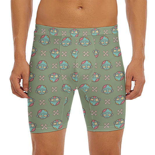 Cartoon Zombie Pattern Print Men's Long Boxer Briefs