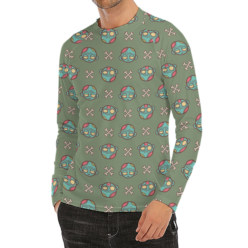 Cartoon Zombie Pattern Print Men's Long Sleeve Rash Guard