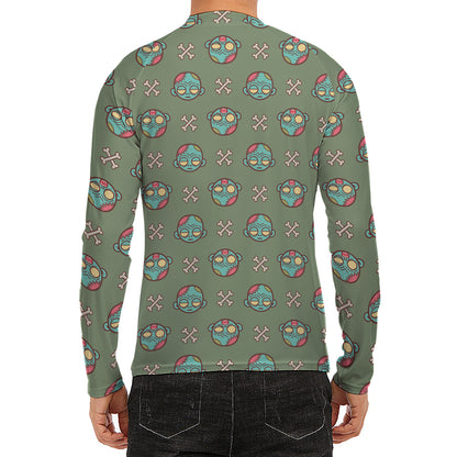 Cartoon Zombie Pattern Print Men's Long Sleeve Rash Guard
