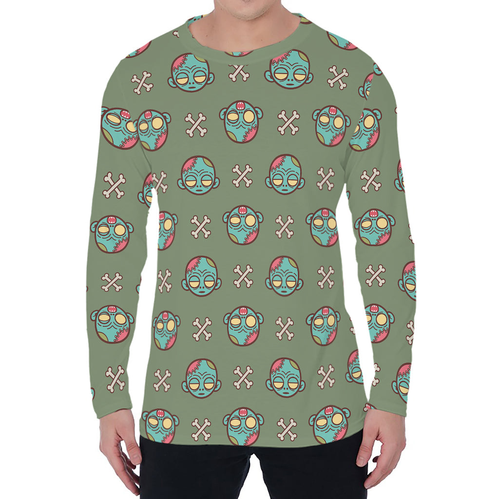Cartoon Zombie Pattern Print Men's Long Sleeve T-Shirt
