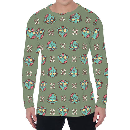 Cartoon Zombie Pattern Print Men's Long Sleeve T-Shirt