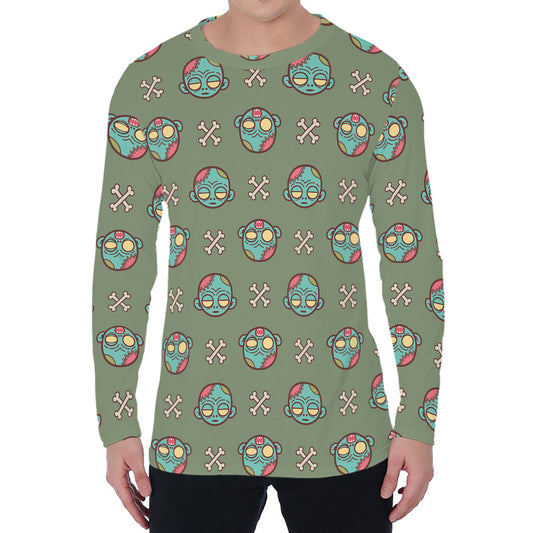 Cartoon Zombie Pattern Print Men's Long Sleeve T-Shirt