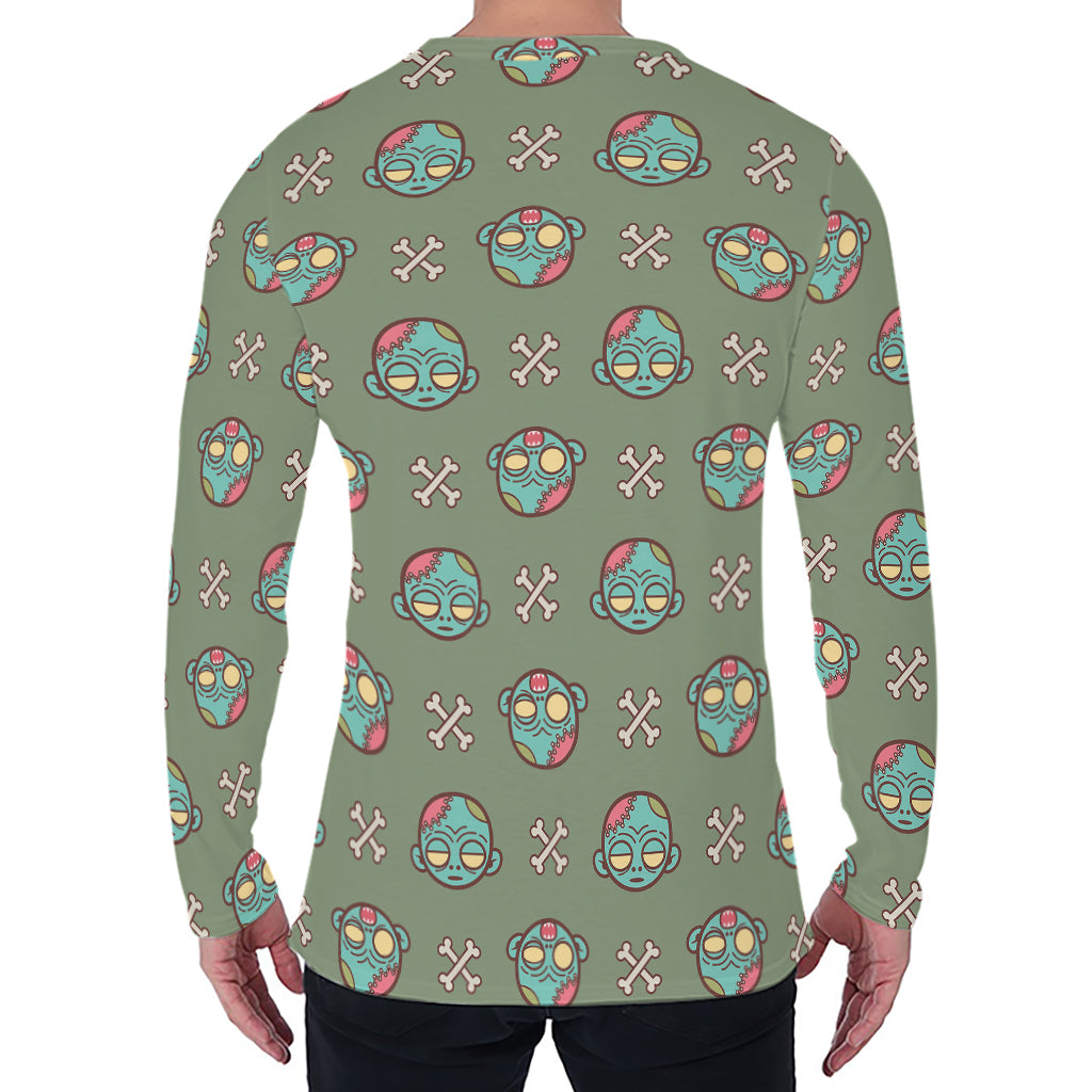 Cartoon Zombie Pattern Print Men's Long Sleeve T-Shirt